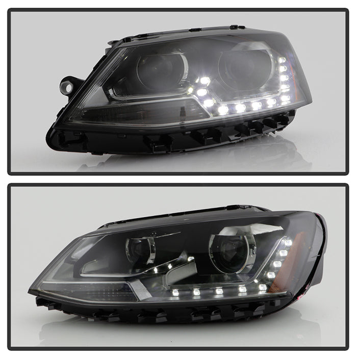 SPYDER xTune Volkswagen Jetta 11-14 DRL Projector Headlights - Black Smoked PRO-JH-VJ11-DRL-BSM 9036682