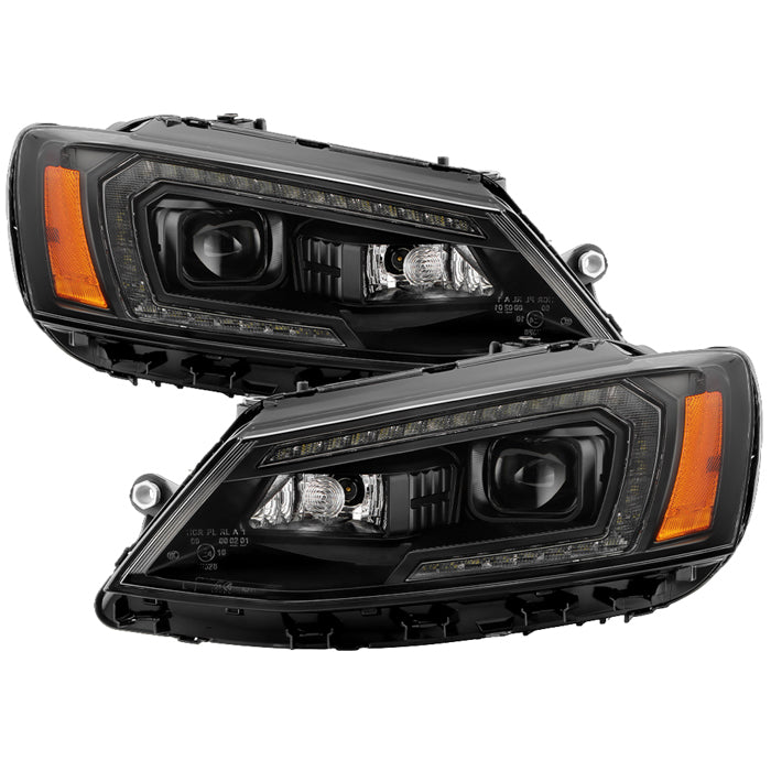 SPYDER xTune VW Jetta 11-18 *Halogen Only* Proj. Headlights w/ Light Bar - Blk PRO-JH-VJ11-LBDRL-BK 9055560