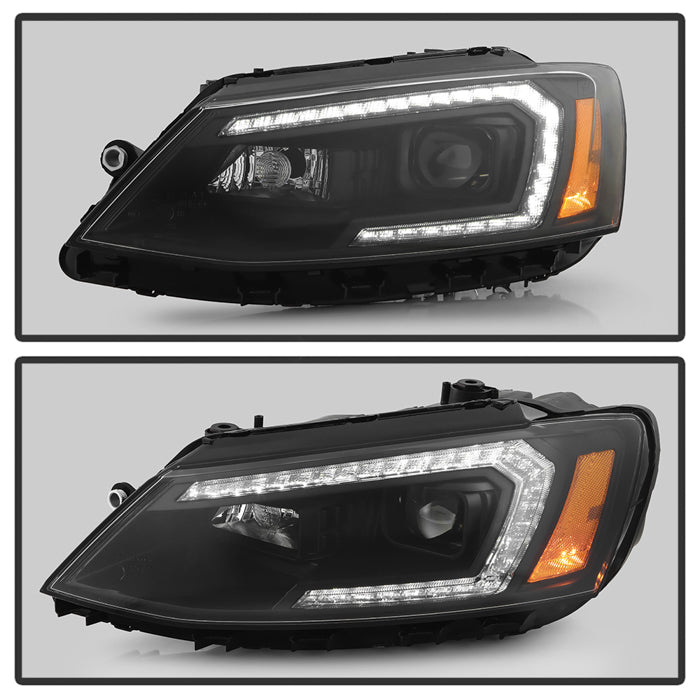 SPYDER xTune VW Jetta 11-18 *Halogen Only* Proj. Headlights w/ Light Bar - Blk PRO-JH-VJ11-LBDRL-BK 9055560