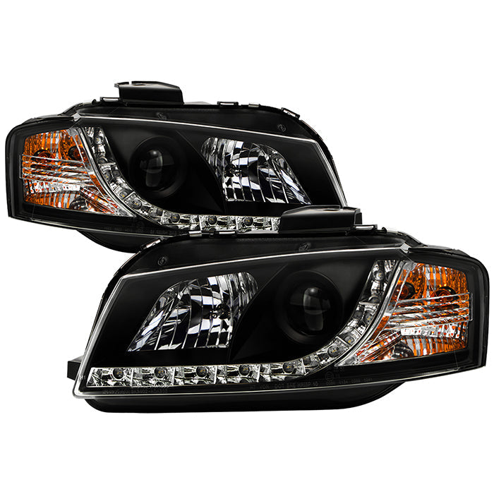 Spyder Audi A3 06-08 Projector Headlights Halogen Model Only - DRL Black PRO-YD-AA306-DRL-BK 5008510