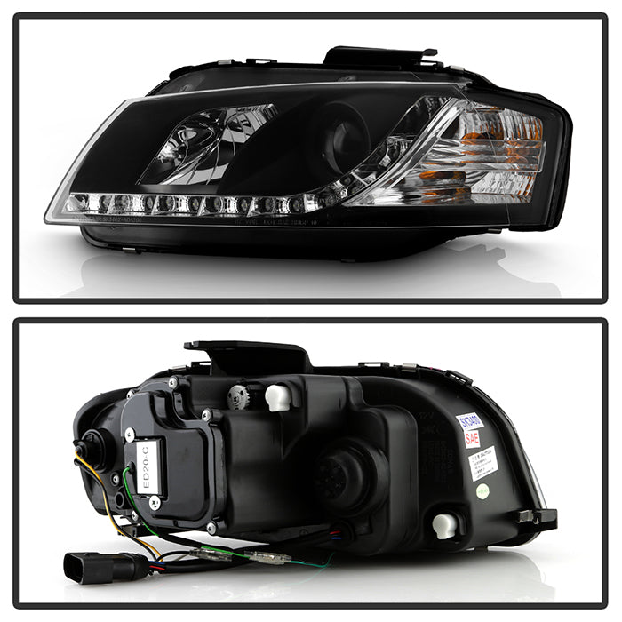 Spyder Audi A3 06-08 Projector Headlights Halogen Model Only - DRL Black PRO-YD-AA306-DRL-BK 5008510