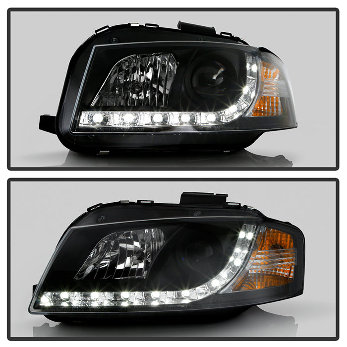 Spyder Audi A3 06-08 Projector Headlights Halogen Model Only - DRL Black PRO-YD-AA306-DRL-BK 5008510