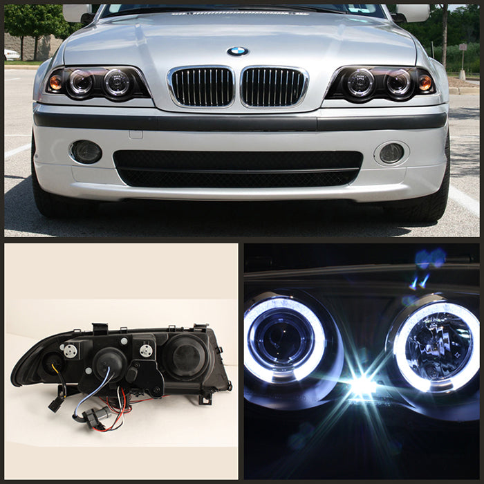 Spyder BMW E46 3-Series 99-01 4DR Projector 1PC LED Halo Amber Reflctr Blk PRO-YD-BMWE46-4D-HL-AM-BK 5008947