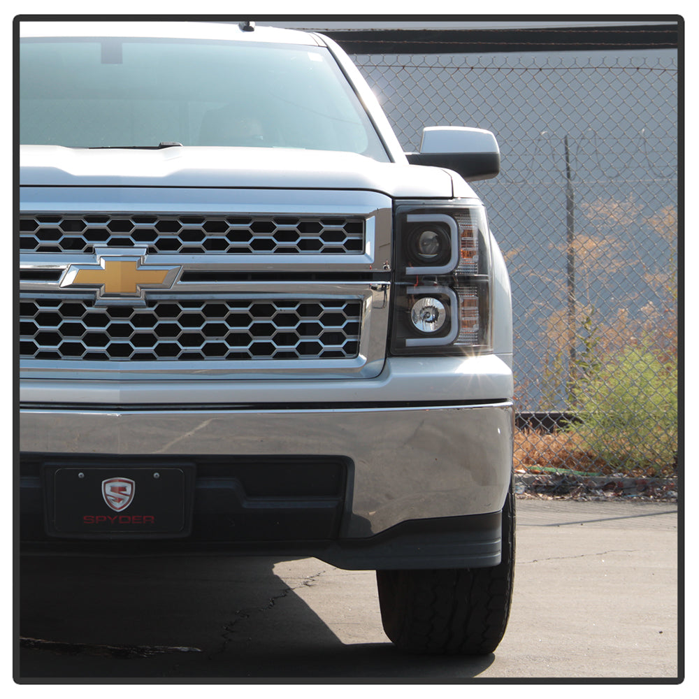 Spyder Chevy Silverado 1500 14-16 Projector Headlights Light Bar DRL Blk PRO-YD-CS14-LBDRL-BK 5079473