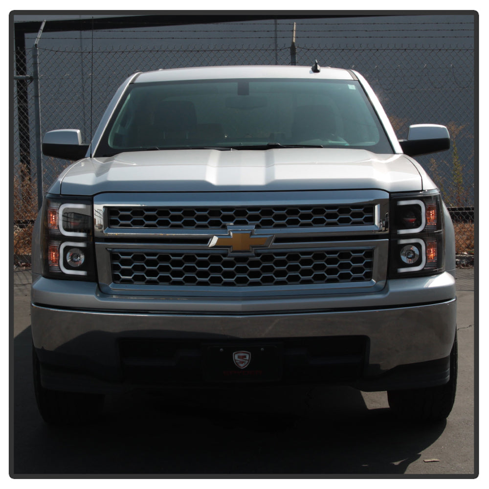 Spyder Chevy Silverado 1500 14-16 Projector Headlights Light Bar DRL Blk PRO-YD-CS14-LBDRL-BK 5079473