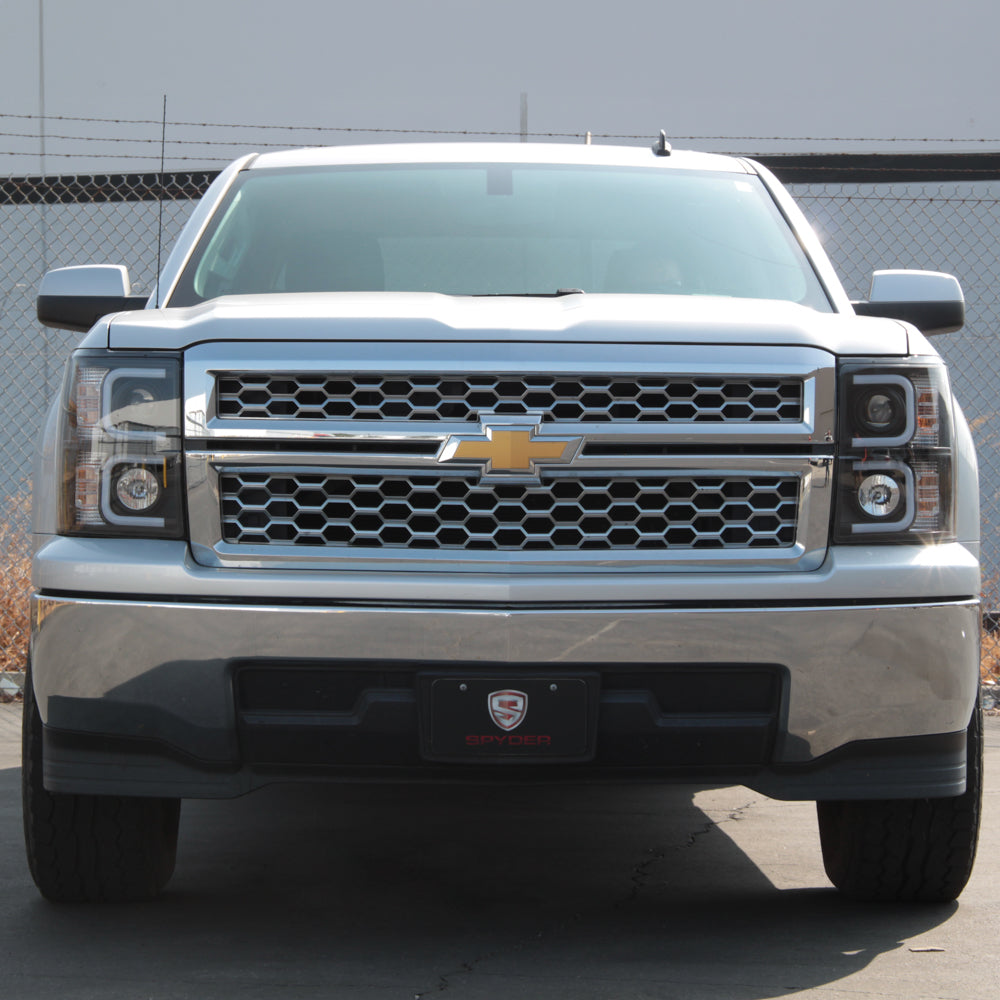 Spyder Chevy Silverado 1500 14-16 Projector Headlights Light Bar DRL Blk PRO-YD-CS14-LBDRL-BK 5079473