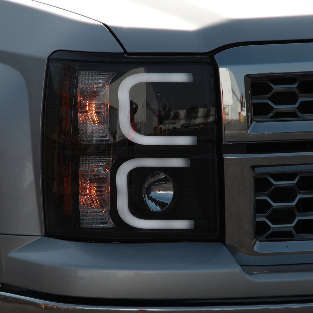 Spyder Chevy Silverado 1500 14-16 Projector Headlights Light Bar DRL Blk PRO-YD-CS14-LBDRL-BK 5079473