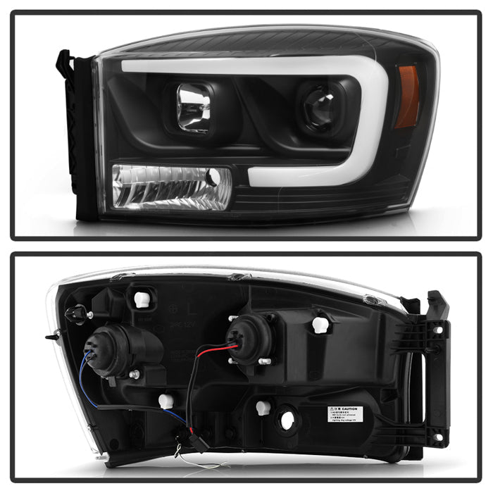 Spyder Dodge Ram 1500 06-08 V2 Projector Headlights - Light Bar DRL - Black (PRO-YD-DR06V2-LB-BK) 5085306