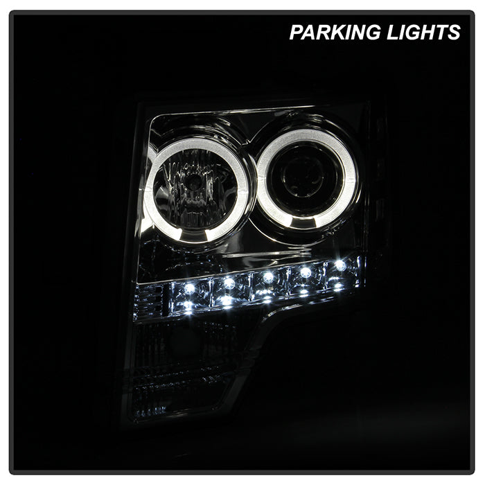 Spyder Ford F150 09-14 Projector Headlights Halogen Model- LED Halo LED Smke PRO-YD-FF15009-HL-SM 5010254