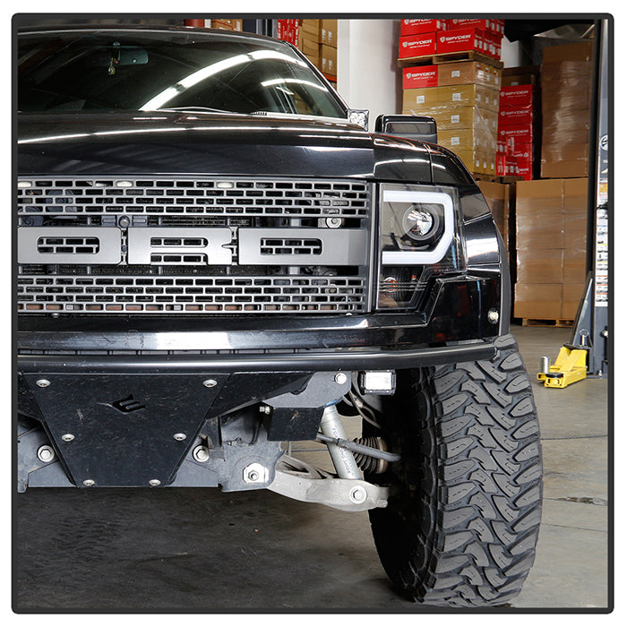 Spyder 09-14 Ford F-150 Projector Headlights - Halogen Model Light Bar - Blk PRO-YD-FF15009-SBLB-BK 5086204