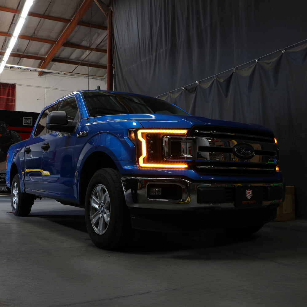 SPYDER 18-20 Ford F-150 Headlights - Halogen Model Only - DRL LED - Black PRO-YD-FF15018HALAP-SEQ-BK 5088475
