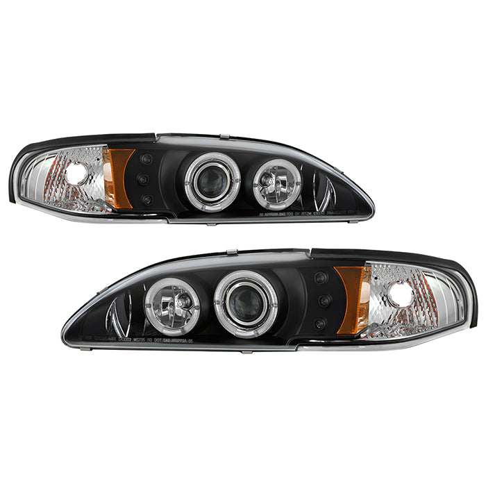 Spyder Ford Mustang 94-98 1PC Projector LED Halo Amber Reflctr LED Blk Low H3 PRO-YD-FM94-1PC-AM-BK 5010391