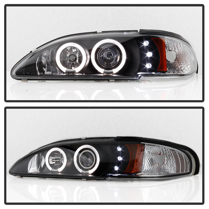 Spyder Ford Mustang 94-98 1PC Projector LED Halo Amber Reflctr LED Blk Low H3 PRO-YD-FM94-1PC-AM-BK 5010391