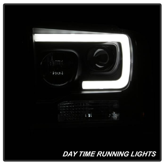 Spyder Ford F250/350/450 05-07 Projector Headlights - Light Bar DRL LED - Black PRO-YD-FS05V2-LB-BK 5084507