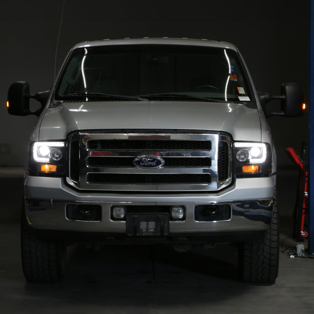 Spyder Ford F250/350/450 05-07 Projector Headlights - Light Bar DRL LED - Black PRO-YD-FS05V2-LB-BK 5084507