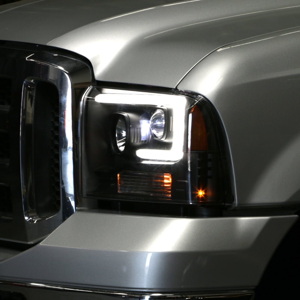 Spyder Ford F250/350/450 05-07 Projector Headlights - Light Bar DRL LED - Black PRO-YD-FS05V2-LB-BK 5084507