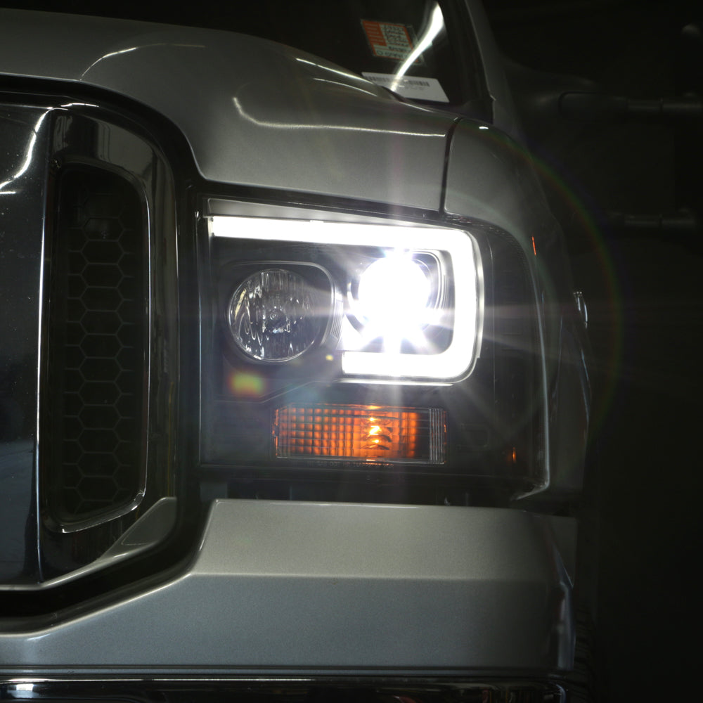 Spyder Ford F250/350/450 05-07 Projector Headlights - Light Bar DRL LED - Black PRO-YD-FS05V2-LB-BK 5084507