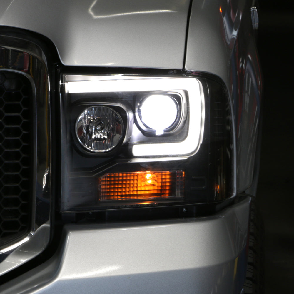 Spyder Ford F250/350/450 05-07 Projector Headlights - Light Bar DRL LED - Black PRO-YD-FS05V2-LB-BK 5084507
