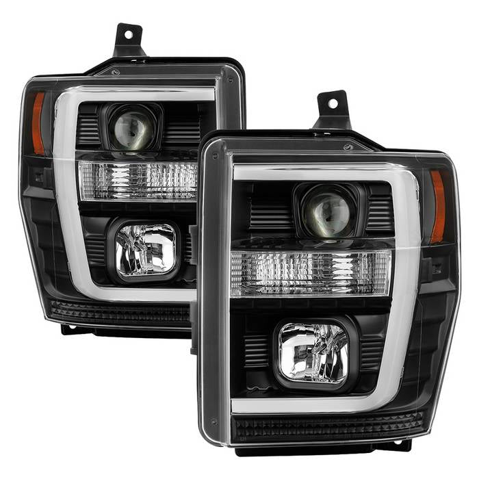 Spyder 08-10 Ford F-250 Projector Headlights V2 - Light Bar DRL LED - Black PRO-YD-FS08V2-LB-BK 5084477