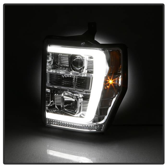 Spyder 08-10 Ford F-250 Super Duty V2 Light Bar DRL Projector Headlights - Chrm (PRO-YD-FS08V2-LB-C) 5084699