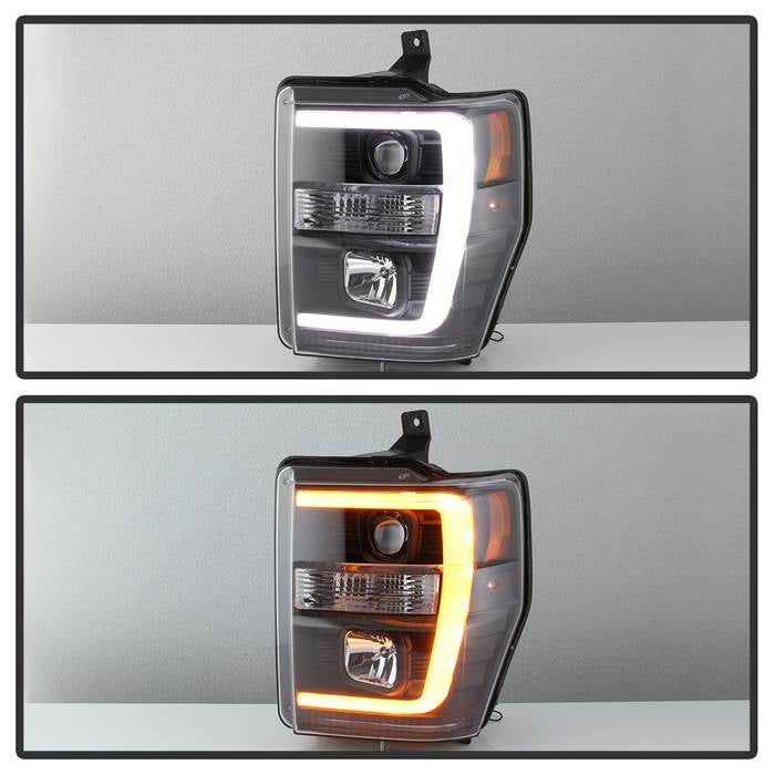 Spyder 08-10 Ford F-250 SD Projector Headlights V2-Switch Back Light Bar-Black PRO-YD-FS08V2-SBLB-BK 5086228