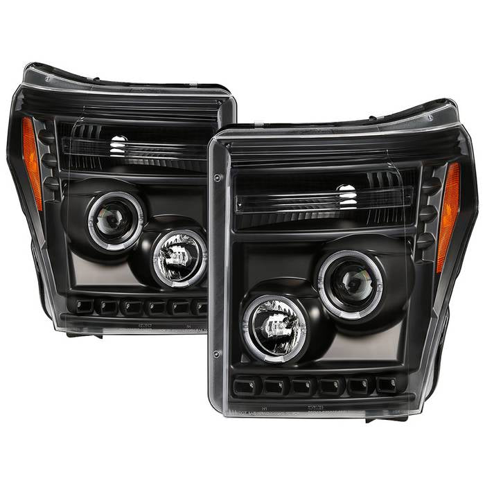 Spyder Ford Super Duty 11-16 Projector Headlights LEDHalo DRL All Black PRO-YD-FS11-HL-BKV2 5086013