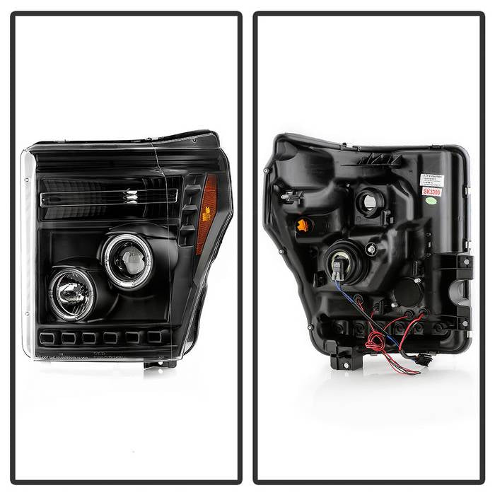 Spyder Ford Super Duty 11-16 Projector Headlights LEDHalo DRL All Black PRO-YD-FS11-HL-BKV2 5086013