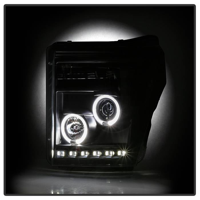 Spyder Ford Super Duty 11-16 Projector Headlights LEDHalo DRL All Black PRO-YD-FS11-HL-BKV2 5086013