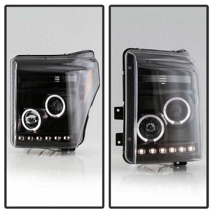 Spyder Ford Super Duty 11-16 Projector Headlights LEDHalo DRL All Black PRO-YD-FS11-HL-BKV2 5086013