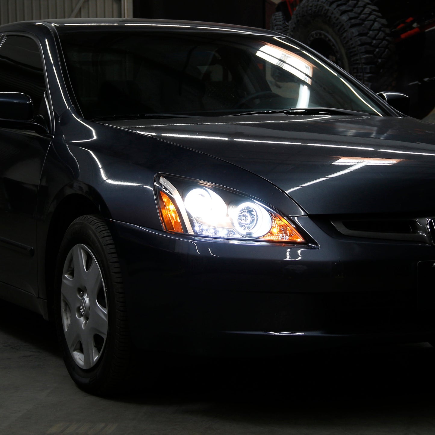 Spyder Honda Accord 03-07 Projector Headlights LED Halo Amber Reflctr LED Blk PRO-YD-HA03-AM-BK 5010636