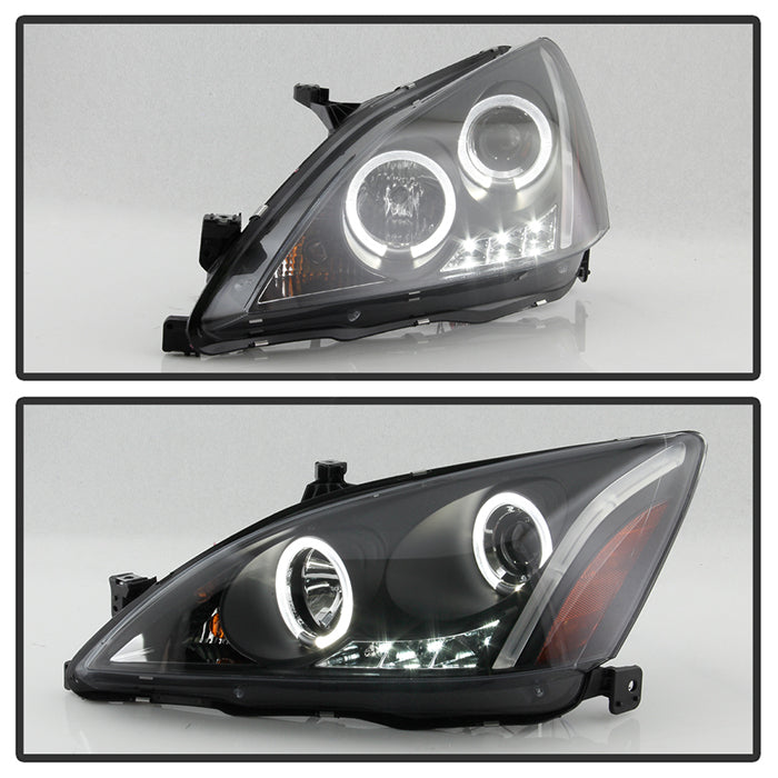 Spyder Honda Accord 03-07 Projector Headlights LED Halo Amber Reflctr LED Blk PRO-YD-HA03-AM-BK 5010636
