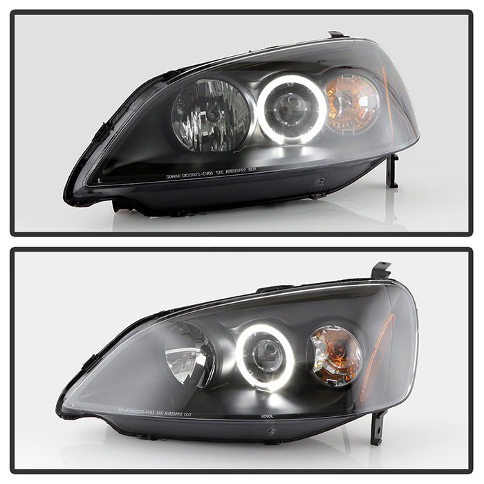 Spyder Honda Civic 01-03 2/4DR Projector Headlights - LED Halo Amber Reflector Blk PRO-YD-HC01-AM-BK 5010759
