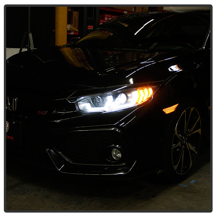 Spyder 16-18 Honda Civic 4Dr w/LED Seq Turn Sig Lights Proj Headlight - Black - PRO-YD-HC16-SEQ-BK 5086099