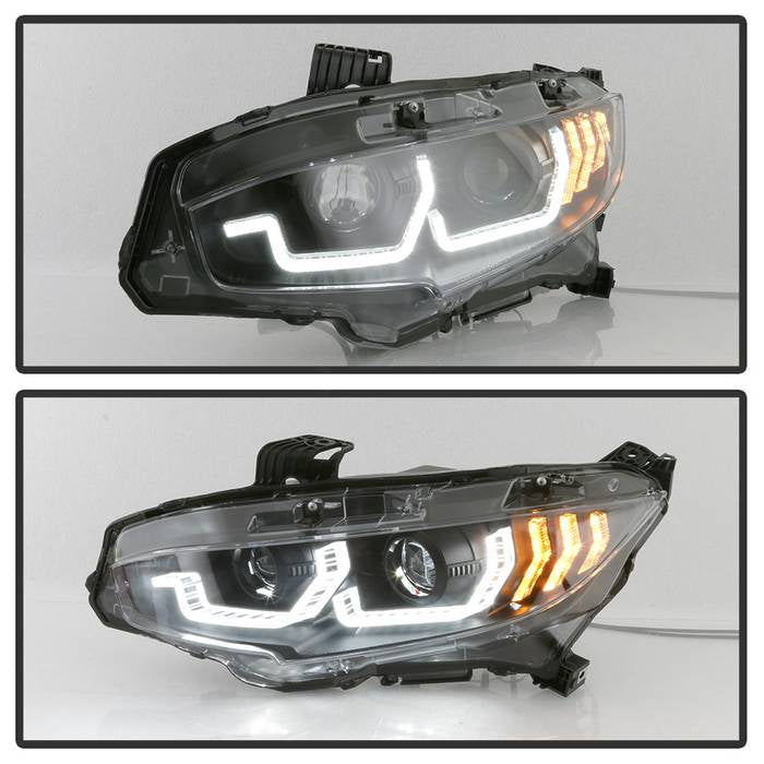Spyder 16-18 Honda Civic 4Dr w/LED Seq Turn Sig Lights Proj Headlight - Black - PRO-YD-HC16-SEQ-BK 5086099