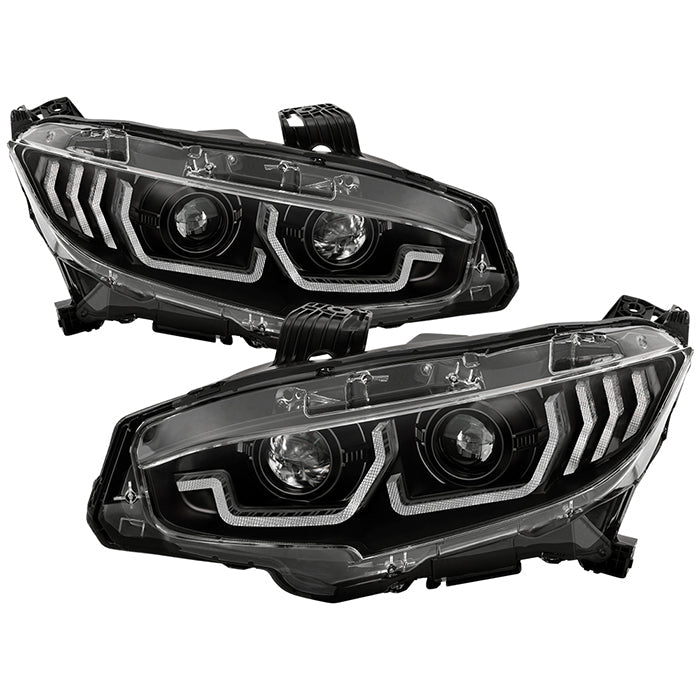 Spyder Honda Civic 16-18 2DR/4DR/Hatchback Headlight Black PRO-YD-HC16PL-SEQ-BK 5087539