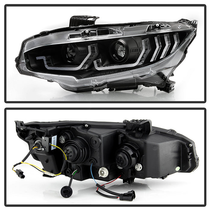 Spyder Honda Civic 16-18 2DR/4DR/Hatchback Headlight Black PRO-YD-HC16PL-SEQ-BK 5087539