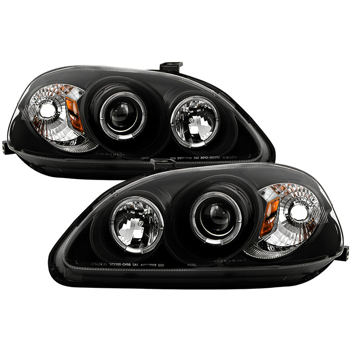Spyder Honda Civic 96-98 Projector Headlights LED Halo Amber Reflctr Blk PRO-YD-HC96-AM-BK 5010902