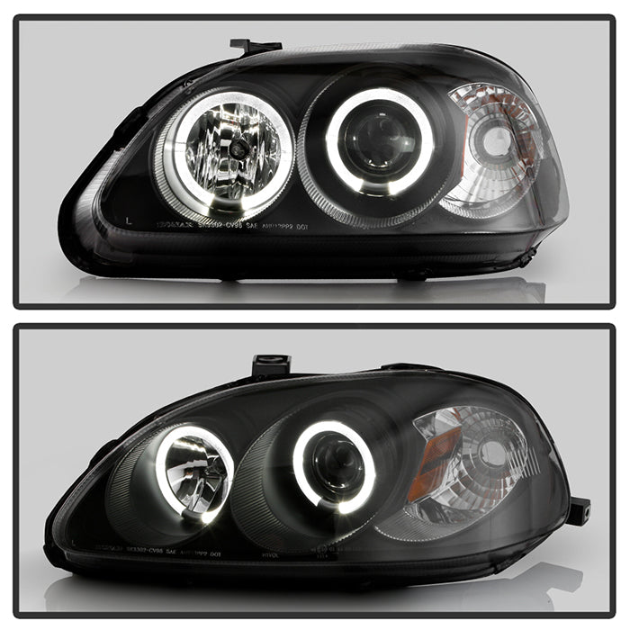 Spyder Honda Civic 96-98 Projector Headlights LED Halo Amber Reflctr Blk PRO-YD-HC96-AM-BK 5010902