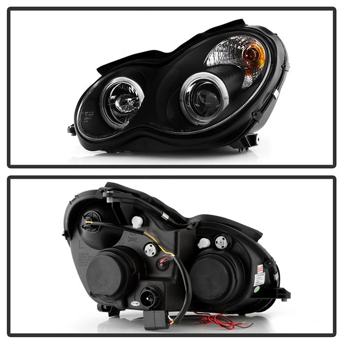 Spyder Mercedes Benz C-Class 01-05 4 DrProjector Headlights Halogen LED Halo Blk PRO-YD-MBW203-HL-BK 5011251