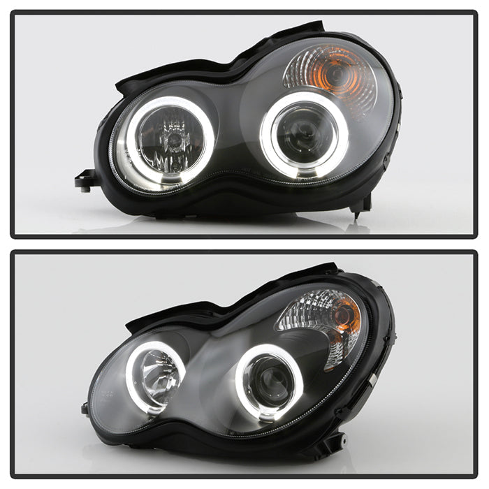 Spyder Mercedes Benz C-Class 01-05 4 DrProjector Headlights Halogen LED Halo Blk PRO-YD-MBW203-HL-BK 5011251