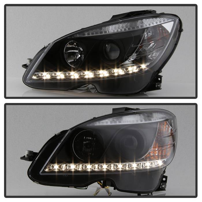 Spyder Mercedes Benz C-Class 08-11 Projector Headlights Halogen - DRL Blk PRO-YD-MBW20408-DRL-BK 5042262