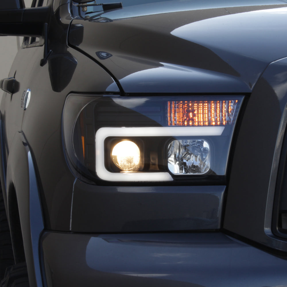 Spyder 08-13 Toyota Sequoia Projector Headlights - Light Bar DRL - Black PRO-YD-TTU07V2-LB-BK 5085344