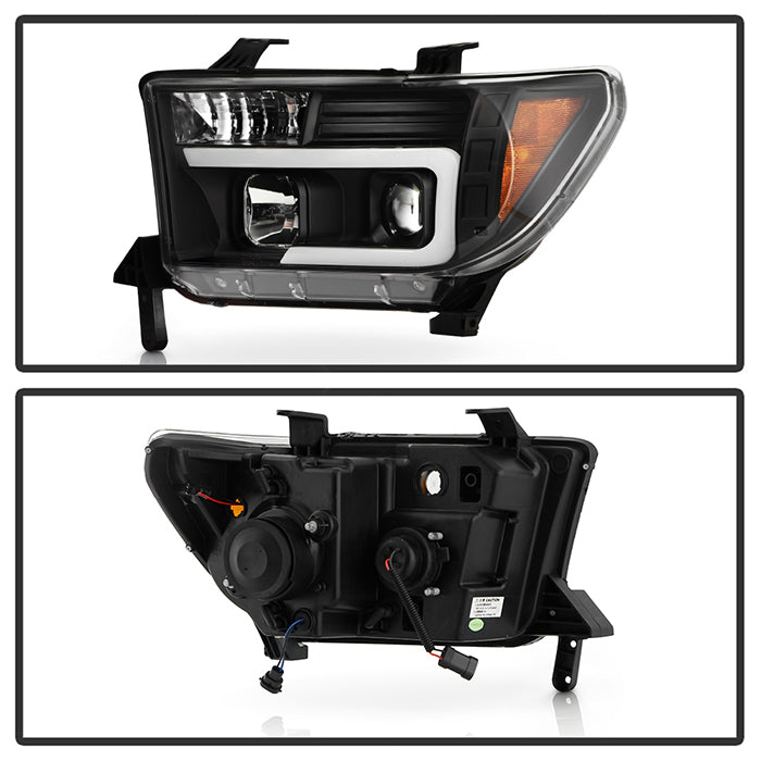 Spyder 08-13 Toyota Sequoia Projector Headlights - Light Bar DRL - Black PRO-YD-TTU07V2-LB-BK 5085344