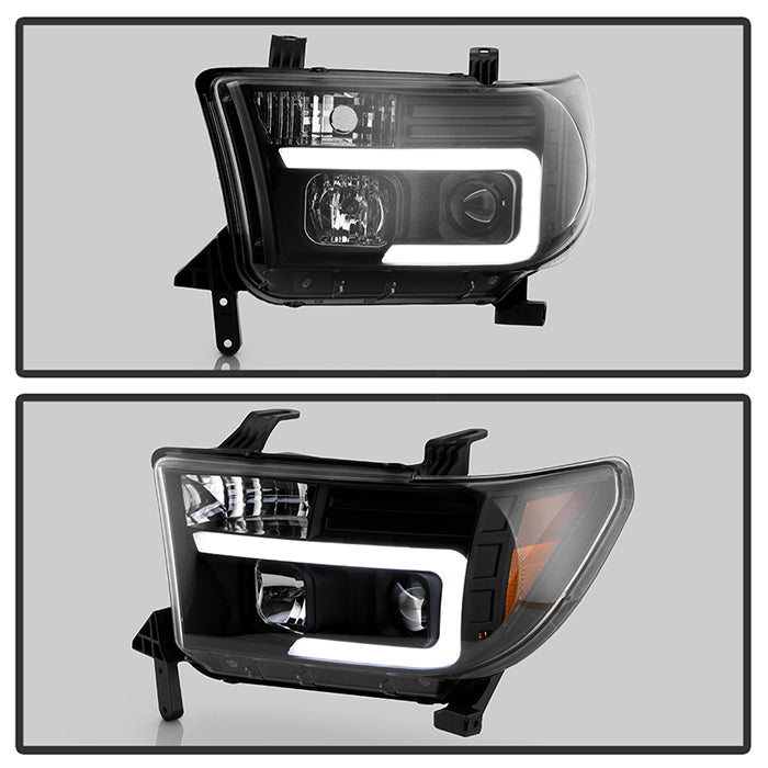 Spyder 08-13 Toyota Sequoia Projector Headlights - Light Bar DRL - Black PRO-YD-TTU07V2-LB-BK 5085344
