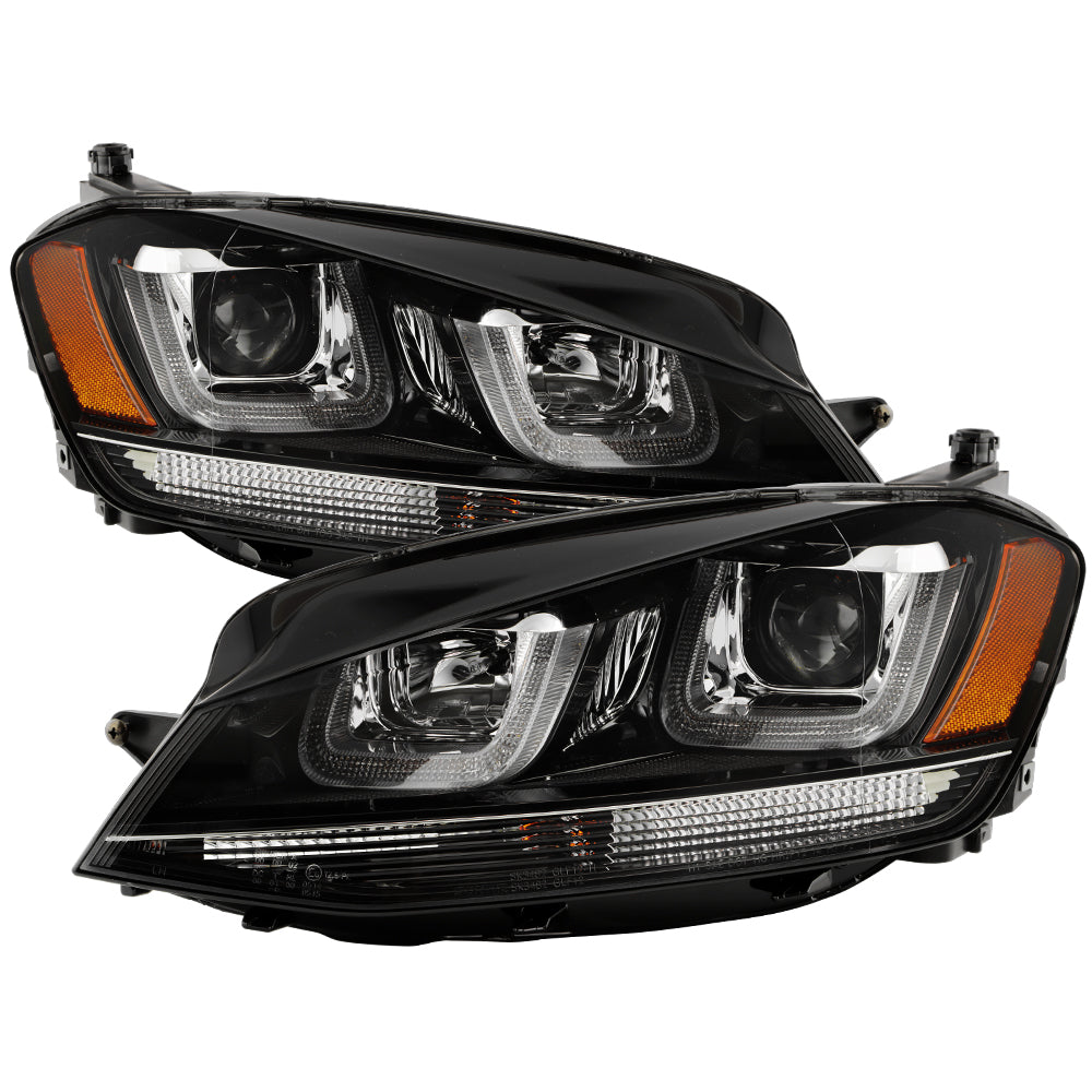 Spyder Volkswagen Golf VII 14-16 Projector Headlights DRL LED Blk Stripe Blk PRO-YD-VG15-BLK-DRL-BK 5080578