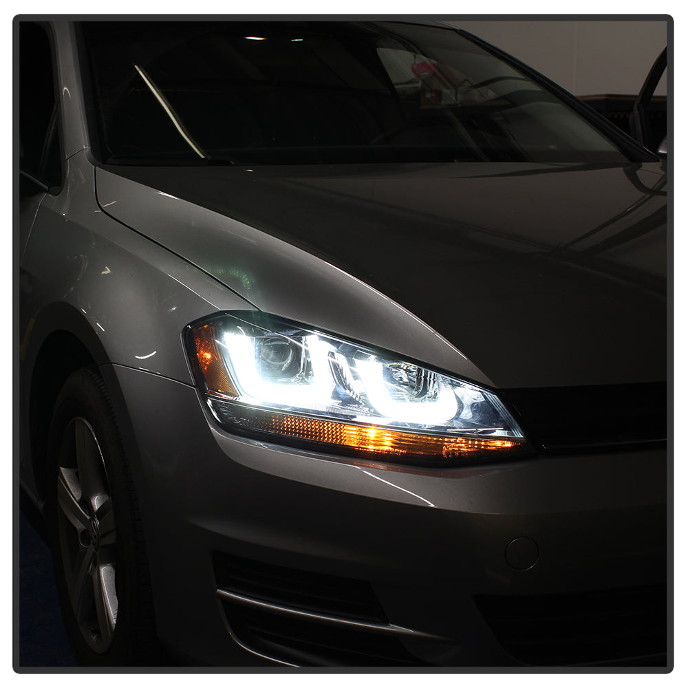 Spyder Volkswagen Golf VII 14-16 Projector Headlights DRL LED Blk Stripe Blk PRO-YD-VG15-BLK-DRL-BK 5080578
