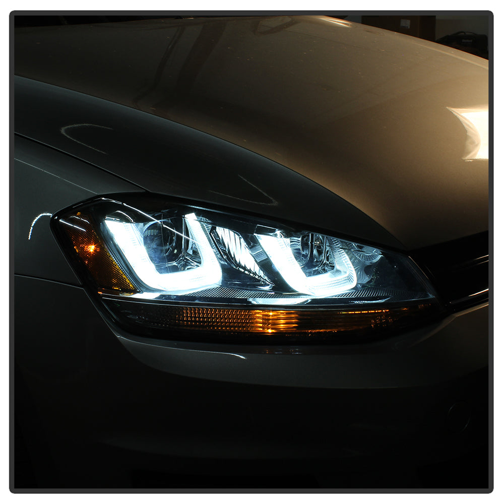 Spyder Volkswagen Golf VII 14-16 Projector Headlights DRL LED Blk Stripe Blk PRO-YD-VG15-BLK-DRL-BK 5080578