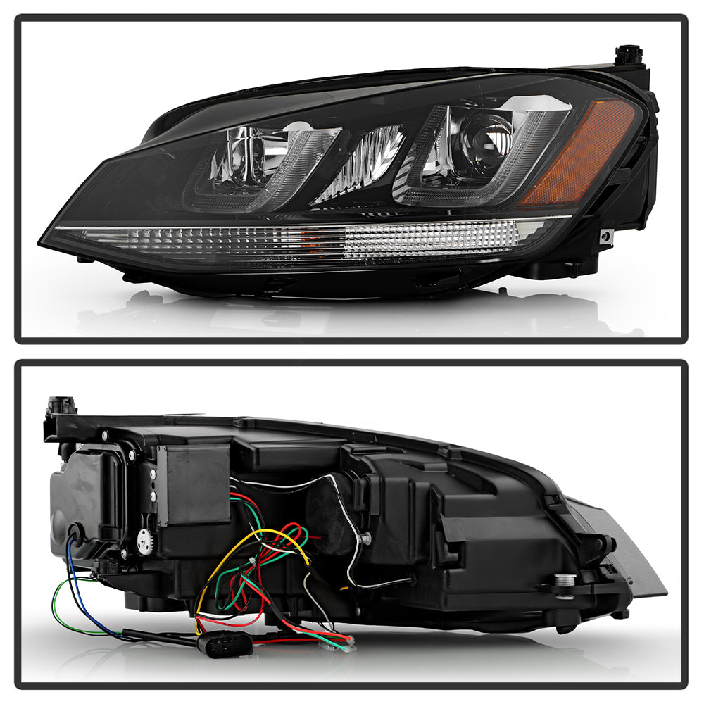 Spyder Volkswagen Golf VII 14-16 Projector Headlights DRL LED Blk Stripe Blk PRO-YD-VG15-BLK-DRL-BK 5080578