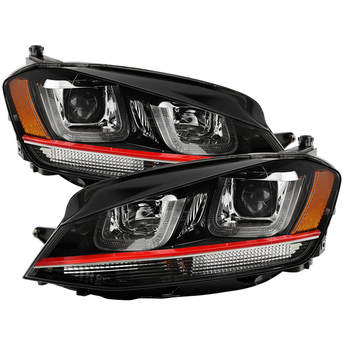 Spyder Volkswagen Golf VII 14-16 Projector Headlights DRL LED Red Stripe Blk PRO-YD-VG15-RED-DRL-BK 5080592