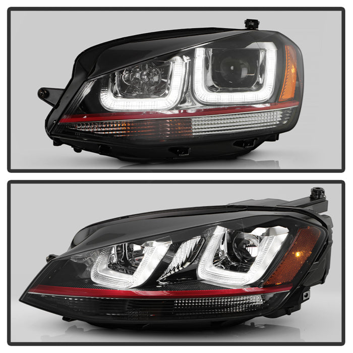 Spyder Volkswagen Golf VII 14-16 Projector Headlights DRL LED Red Stripe Blk PRO-YD-VG15-RED-DRL-BK 5080592